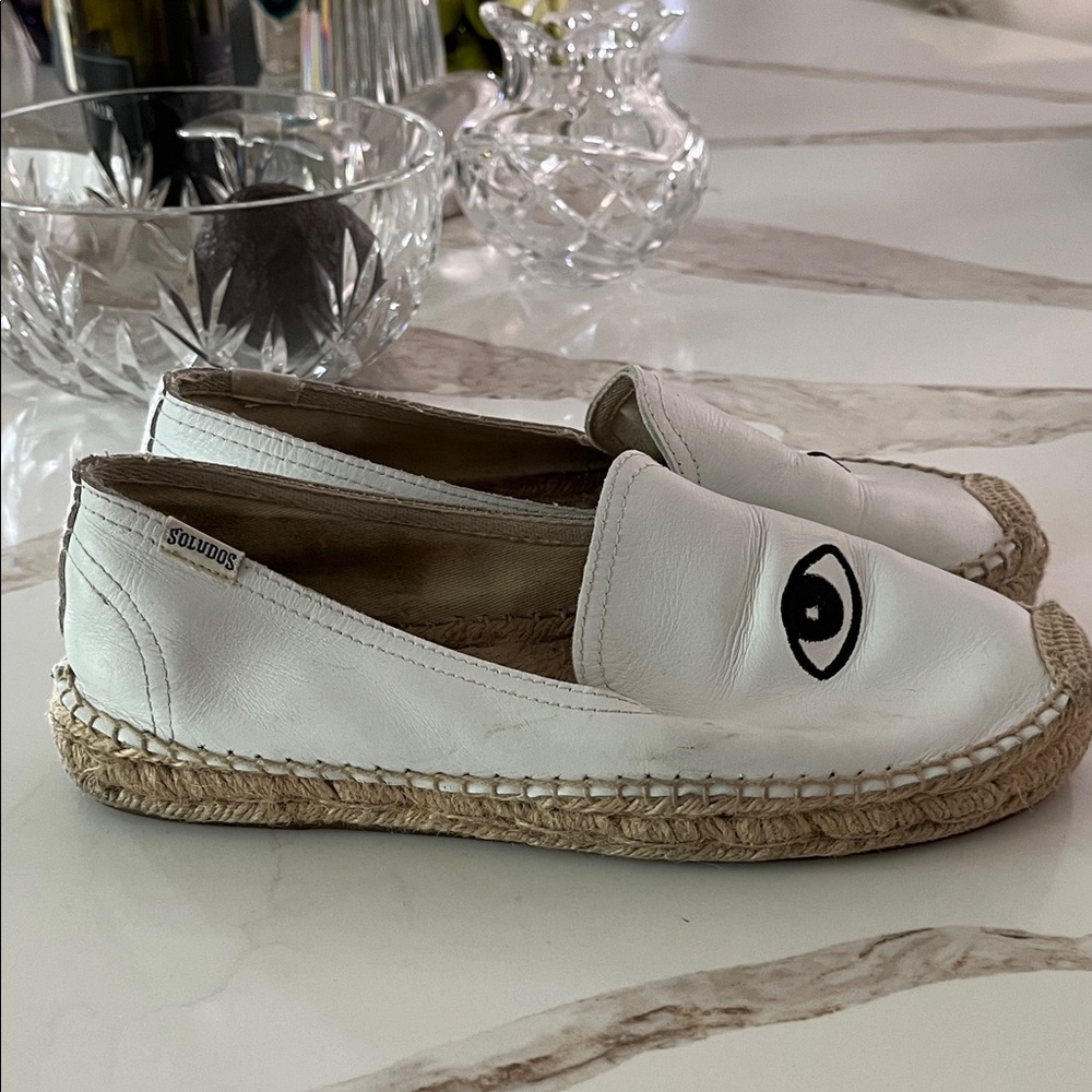 Jason Polan Soludos White Leather Wink Espadrilles